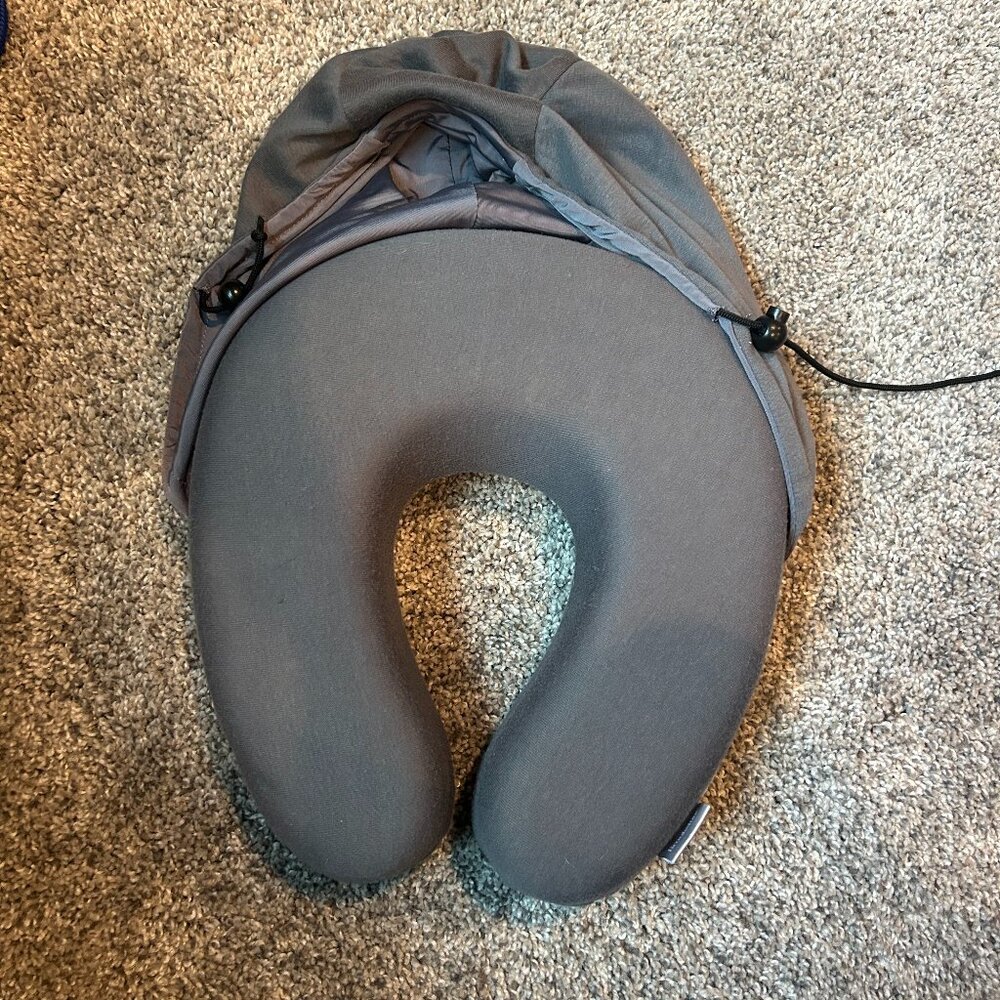 Brookstone Gray Neck Pillow with Hood